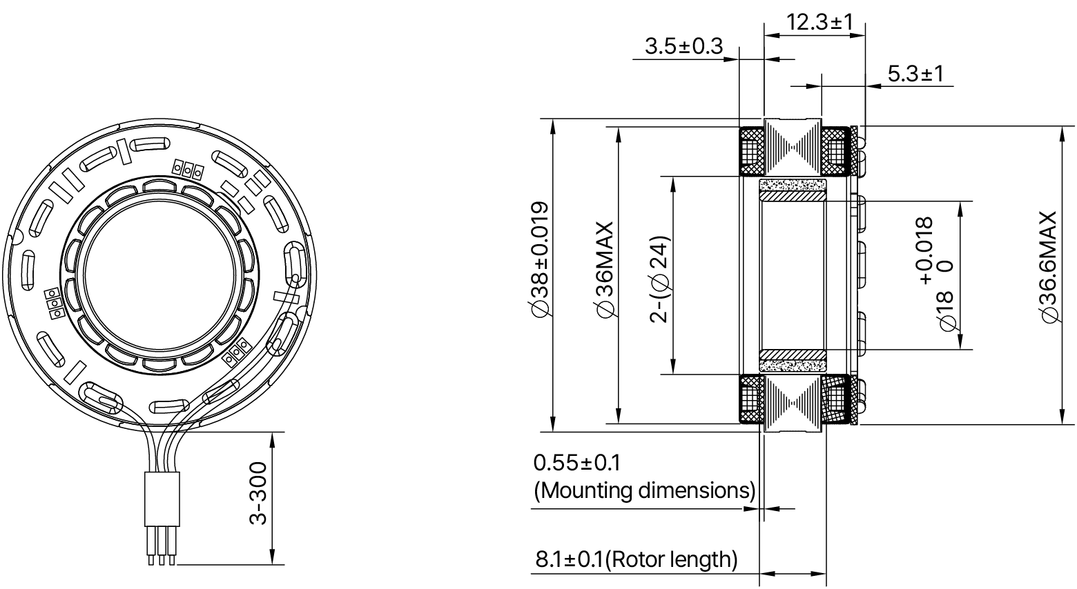 Dessin Dimensionnel Moteur Sans Cadre Taille 50mm